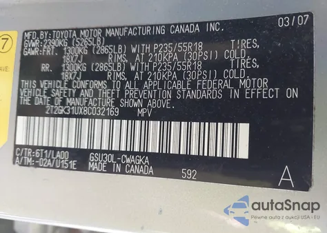 2008 Lexus Rx 350 from USA, damaged, VIN 2T2GK31UX8C032169